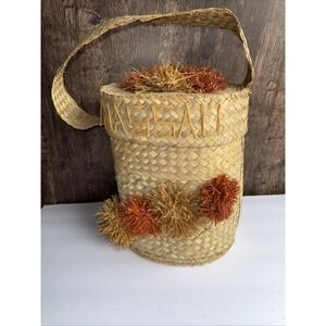 Handmade Nassau Bahamas Woven Tote Bag Handbag Beach Basket Raffia Straw 12"H